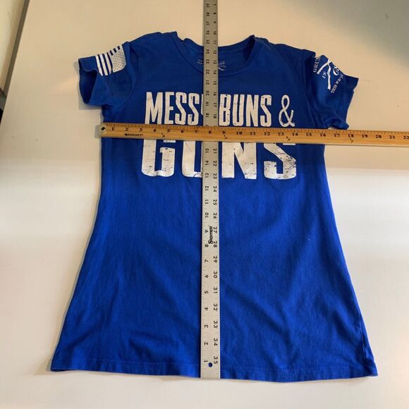 Grunt Style T Shirt Women L Large Blue Messy Buns & Guns Short Sleeve Crew Tee - Picture 6 of 9